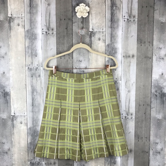 Burberry Lime Plaid Silk Pleated Skirt Sz 4 EUC - Picture 2 of 8